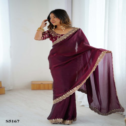 Luxury Fendy Satin Embroidered Designer Saree with Sequin Work